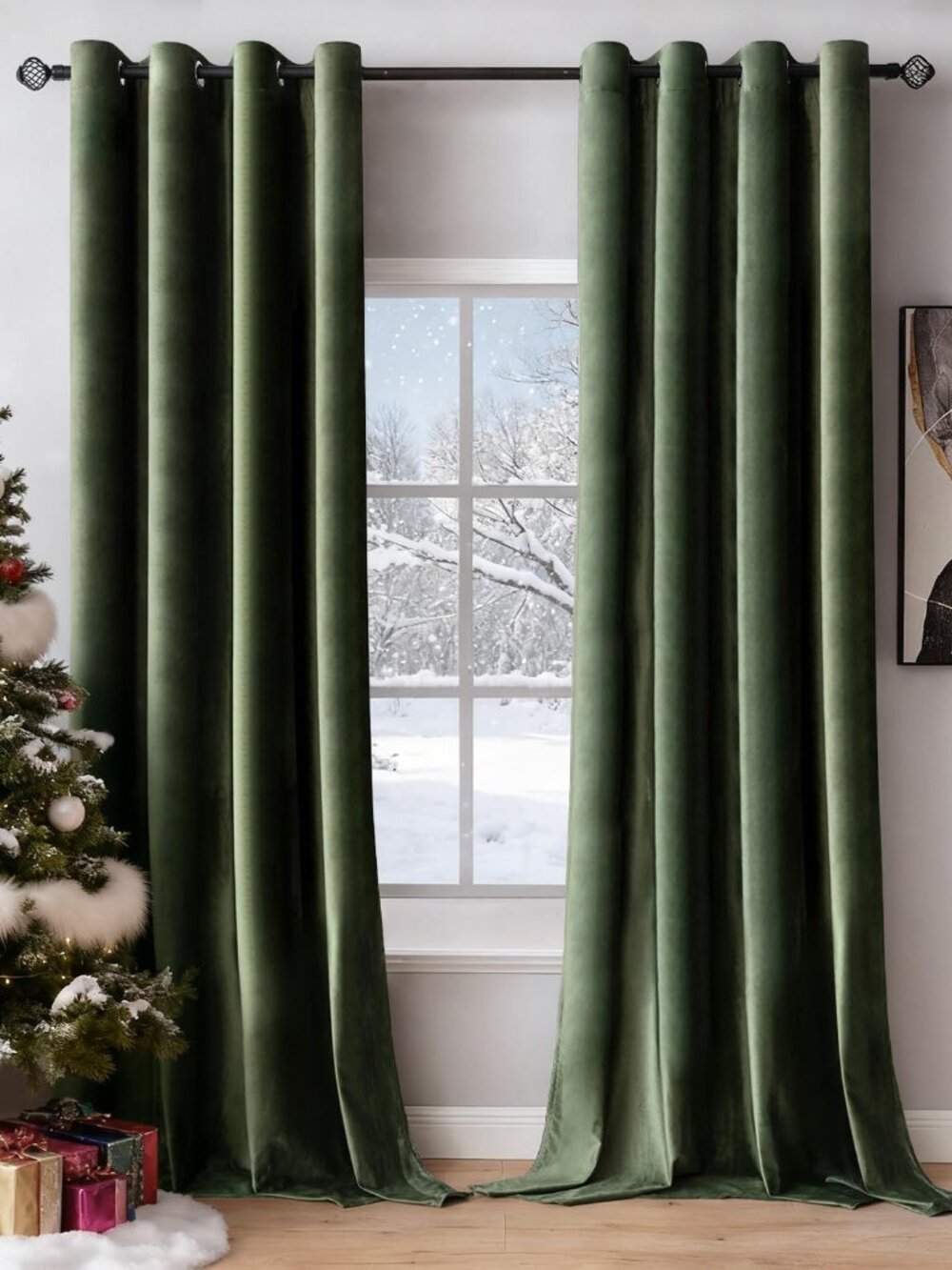 Velvet Blackout Curtains Olive Green 52 x 84 Inch Length 2 Panels